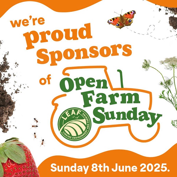 Infographic that reads 'We're proud sponsors of Open Farm Sunday: Sunday 8th June 2025'.